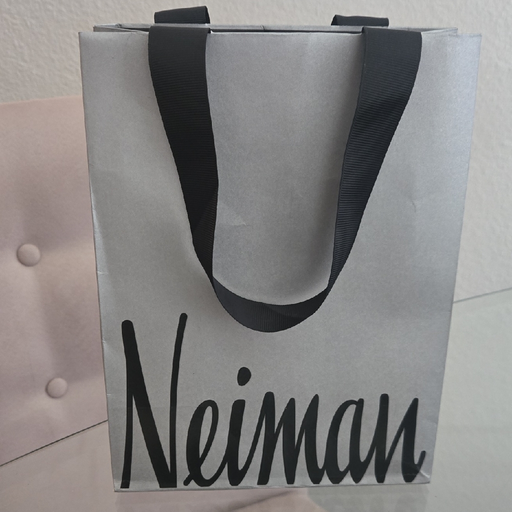 Neiman Marcus Metallic Silver Bag with Black Straps